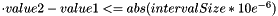 $\cdot value2 - value1 <= abs(intervalSize * 10e^{-6})$
